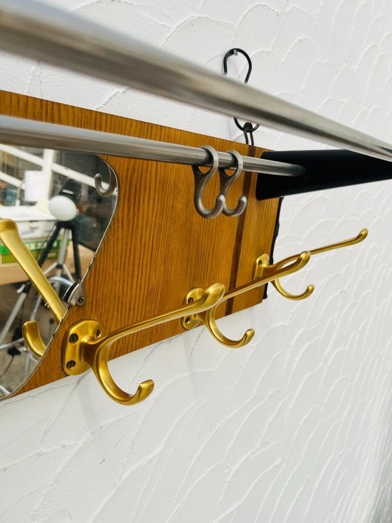Image 1 of Vintage teak wall-mounted coat rack and mirror