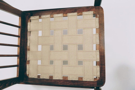 Image 1 of Vintage fauteuil met kussens gestreept natuurlijke stijl stof, Mid Century Design