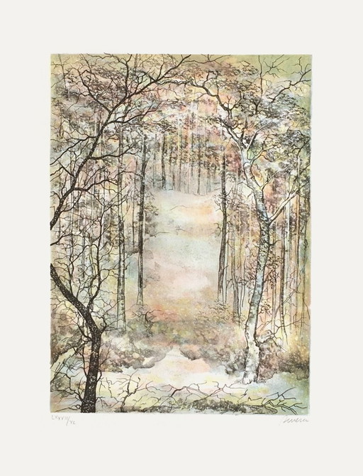 Antonio RIVERA Neige en forêt Signed lithograph