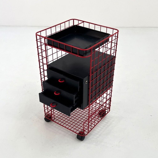 Cassettiera in filo metallico su ruote, anni '80