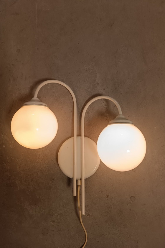 Vintage 2 glazen bollen wandlamp – Wandlampen, Metaal (photo 2 of 14)