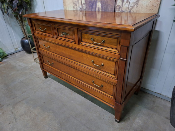 Image 1 of Classic French Cherry Wood commode, chest of drawers, sideboard, dimensions: 118x52cm and 83cm high.
