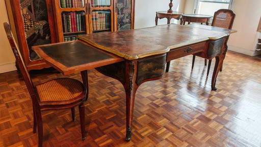Groot Louis XV-bureau in chinoiserie en palissanderhout - zeldzaam stuk