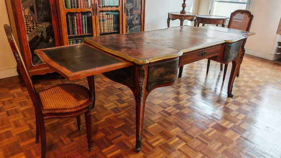 Image 1 of Groot Louis XV-bureau in chinoiserie en palissanderhout - zeldzaam stuk