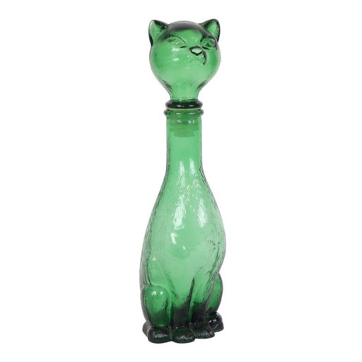 Grande caraffa in vetro verde a forma di gatto, Empoli, Italia, 37 cm – glazen karaffen, Glass