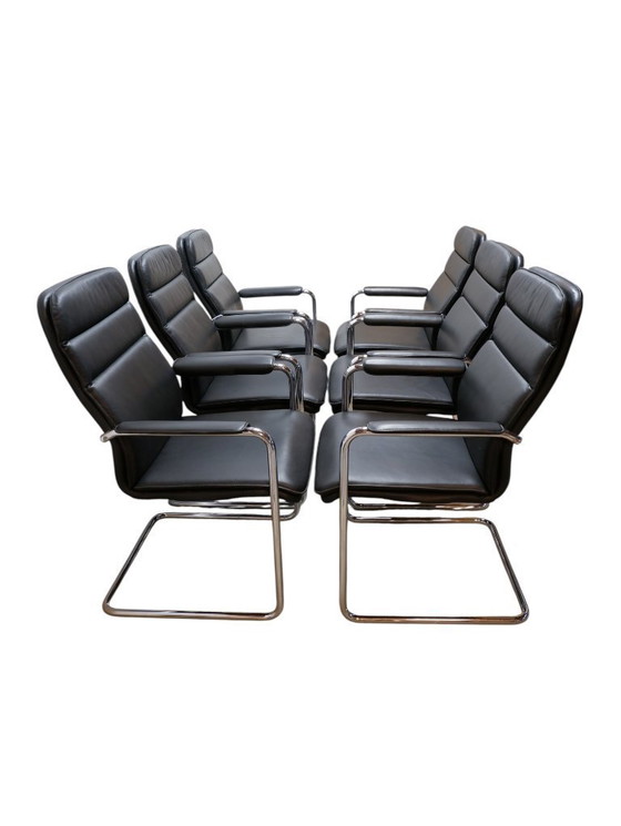 Image 1 of Set van 6 leren Thonet stoelen