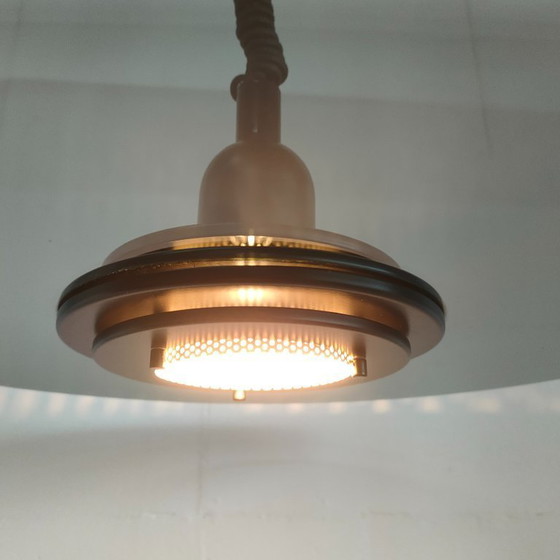 Image 1 of Vintage Verstelbare Ronde "Ufo" Glazen Plafondlamp (smokeglass)