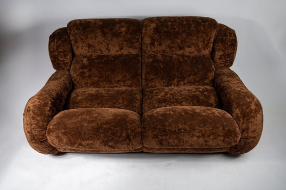 Image 1 of Vintage Italian sofa in a brown velour upholstery, perfect condition