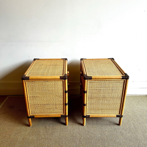 Image 1 of 2 Rattan Bamboo Nightstands Vintage