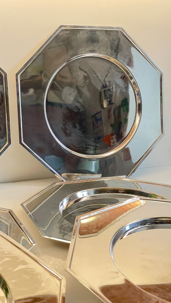 Image 1 of Set van 6 vintage zilveren metalen borden