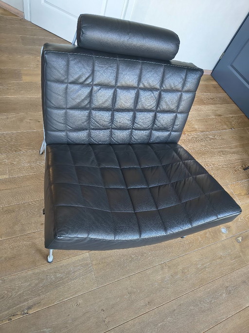 Fauteuil design Leolux Volare, cuir noir, structure grise – Leather