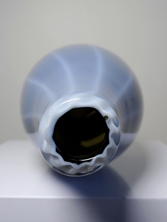 Image 1 of Large vintage pear-shaped vase in smoked glass lined with opaline glass, Murano soap bubble design