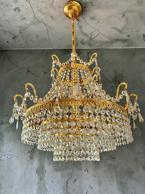 Wunderschöner antiker Kristalllüster – kroonluchters, Glass, Brass