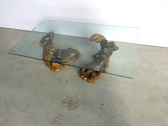 Vintage Gilt Wood Mermaid Coffee Table, 1960s – Glass (photo 5 of 11)