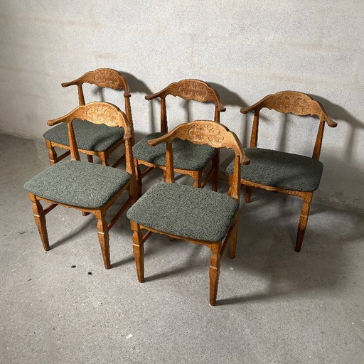 5 x Henning Kjærnulf Esszimmerstühle — Eiche, 1960er Jahre