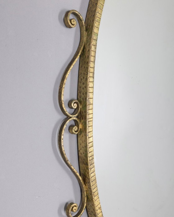 Image 1 of Vintage 1950s gold metal wall mirror designed by Pier Luigi Colli