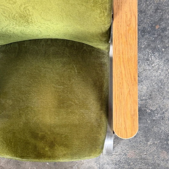 Image 1 of Brutalist Green Oak Armchairs set of 6, 1960s