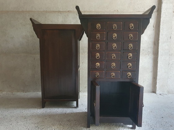 Image 1 of Pair Of Vintage Asian Apothecary Cabinets