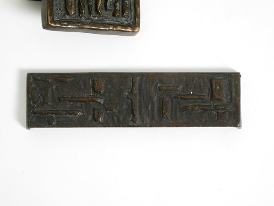 Image 1 of A set of solid, heavy 1970s Brutalist pull handles with letter slot and doorbell, made of bronze by Alpan Germany