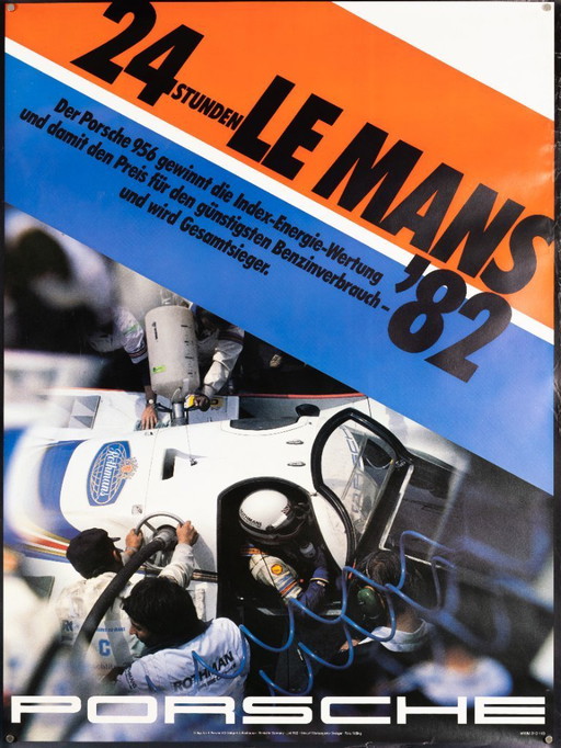 24 Stunden Le Mans 82 – 1982 – Originele Vintage Motorsport Poster van Erich Strenger – Porsche 956 Group C Racing – 102x76 cm