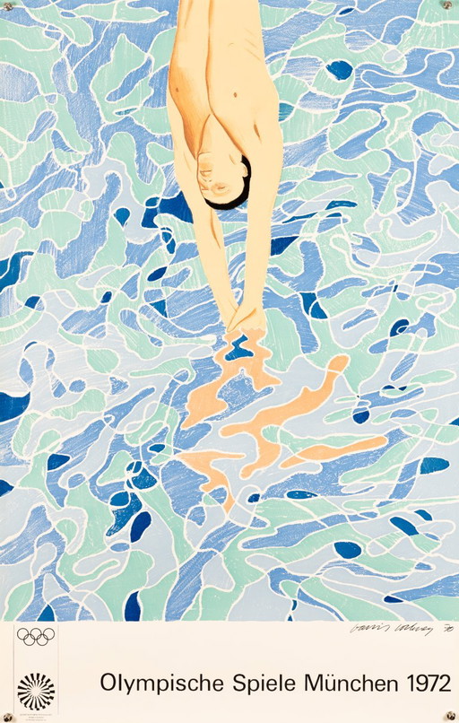 Olympische Spiele München 1972 – Original Vintage Lithographie Poster von David Hockney – Pop Art – 102x64 cm