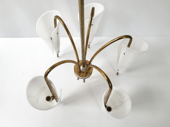 Image 1 of VINTAGE PENDANT CHANDELIER 1950 STILNOVO PERSPEX PLEXIGLAS BRASS 50S 1950S ITALY