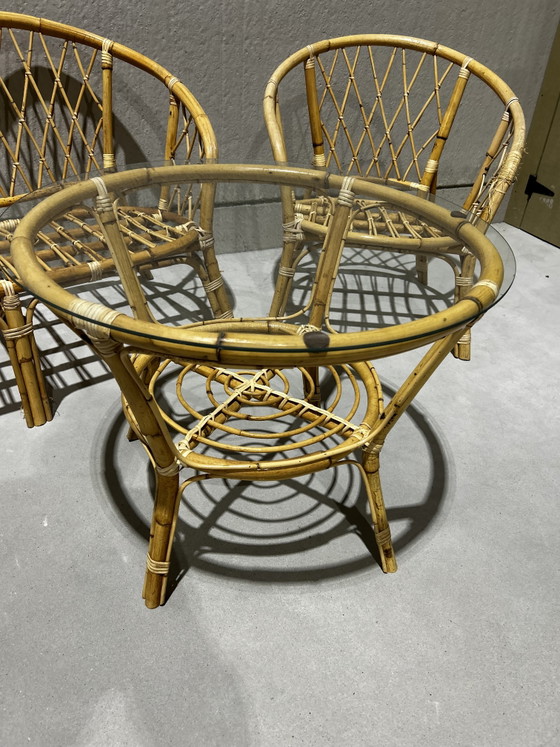 Rotan set – Vintage, Zithoek, Glass, Rattan (photo 6 of 12)