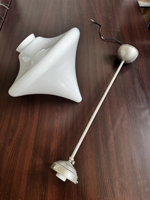 Originale Art-déco-Pendelleuchte aus den 1930er-Jahren – Opalglas – Teleskoppendelleuchte – hanglampen, Other (photo 2 of 5)