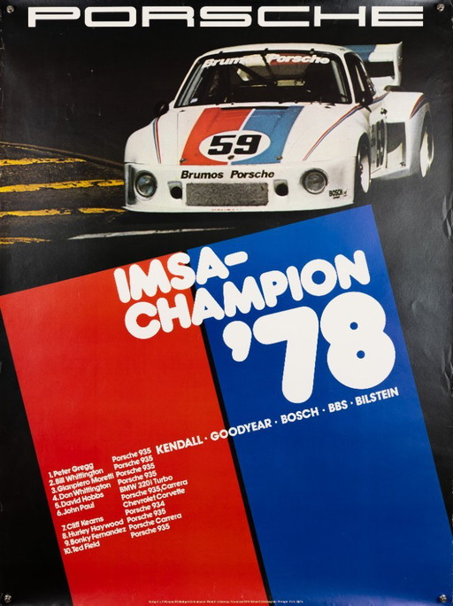 Porsche IMSA-Champion '78 – Originele Vintage Porsche Poster van Werbeagentur Strenger – Vintage Motorsport – 102x76 cm