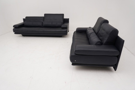 Rolf Benz 6500 Set Sofà Tre posti Due posti Pelle blu scuro (foto 12 di 13)