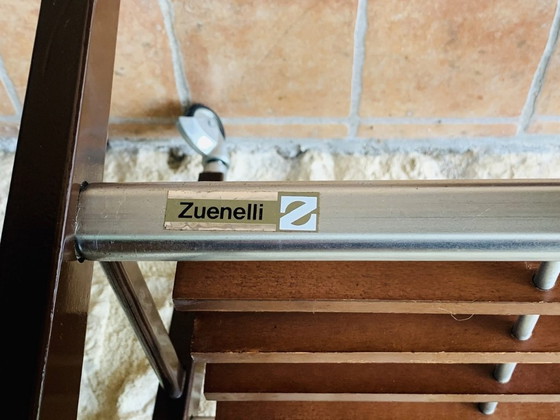 Image 1 of Vintage Glass and Brushed Metal Side Table on Wheels from Zuenelli, 1960s