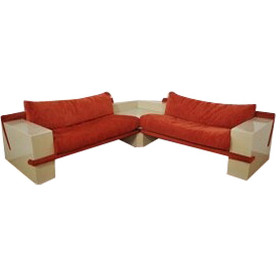 Image 1 of Vintage white lacquered modular living room set with orange fabric