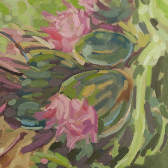 Image 1 of Bumblebee and Thistles, oil on canvas, 100x70cm, Sandra Kolondam