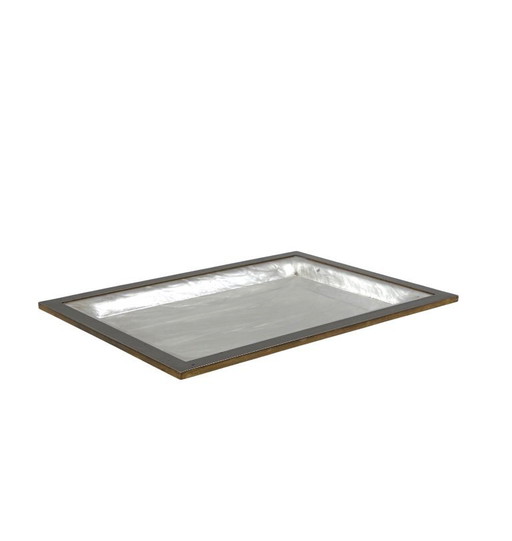 Hollywood Regency dienblad van messing en lucite met imitatieparelmoer, Italië, jaren 70.