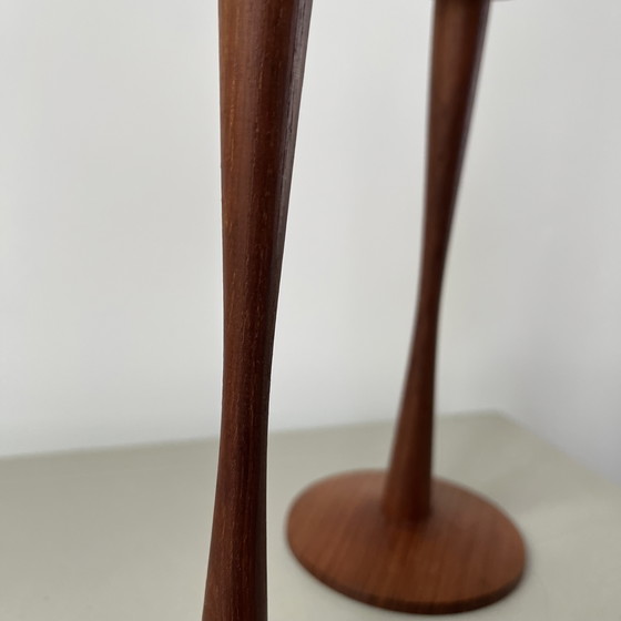 Image 1 of Pair of vintage Scandinavian teak and copper candlesticks, Sweden, 1960s