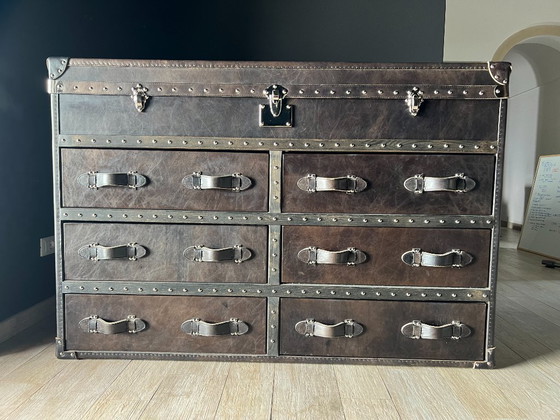 RH Leather Mayfair Steamer Trunk Cassettiera Doppia - Saddle Black I, Restoration Hardware, Cassettiere, Pelle (foto 2 di 8)