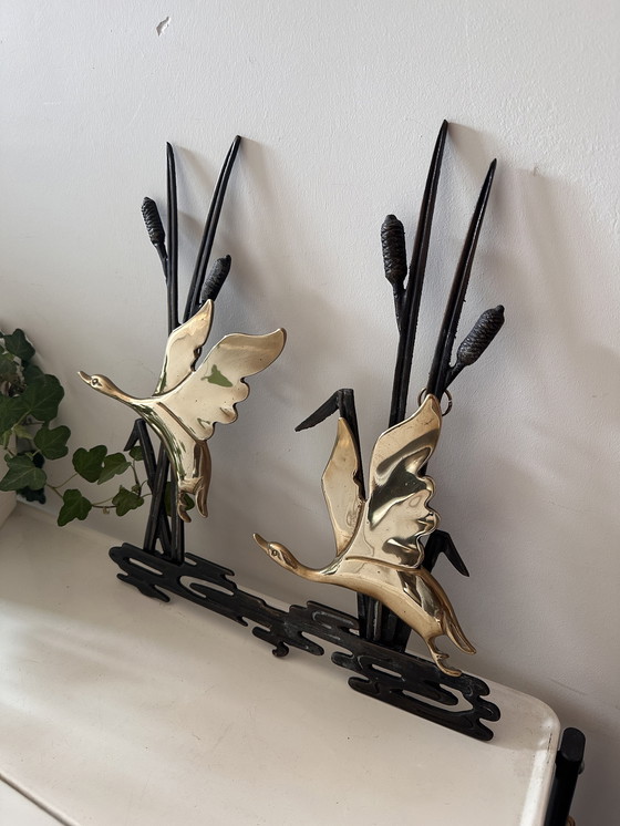 Image 1 of Decorazione murale in ottone con cigni di Canne