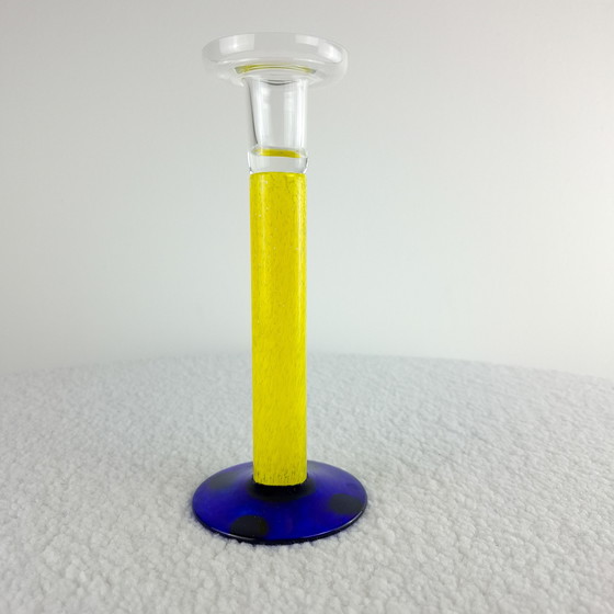 Image 1 of Vintage kandelaar blauw / geel Memphis Milano design