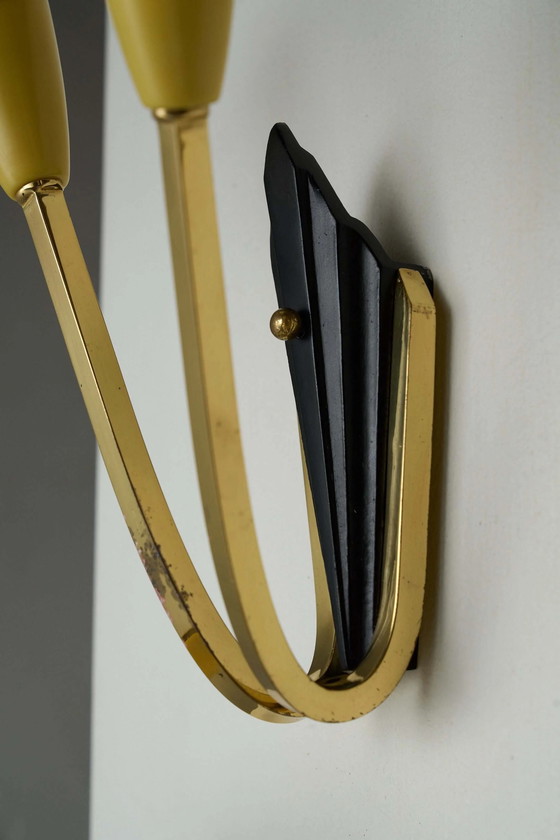 Geometric Brass and Black Wall Lamp, 1950s, Wall lights, Plastic, Mid Century Modern (photo 13 of 13)