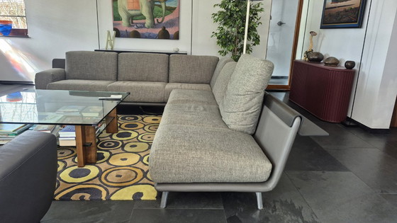 Image 1 of Leolux Paleta hoekbank combinatie leer/stof