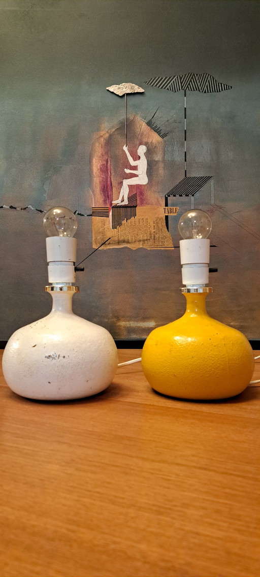 2 Retro Table Lamps – White & Yellow, Ceramic, Unique Interieur Copenhagen