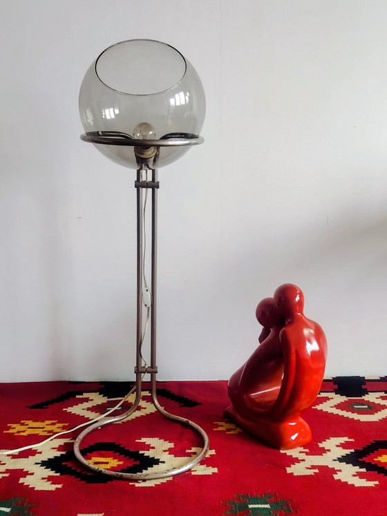 Image 1 of Modernist bauhaus glass ball floor lamp. Designer: Házi Tibor