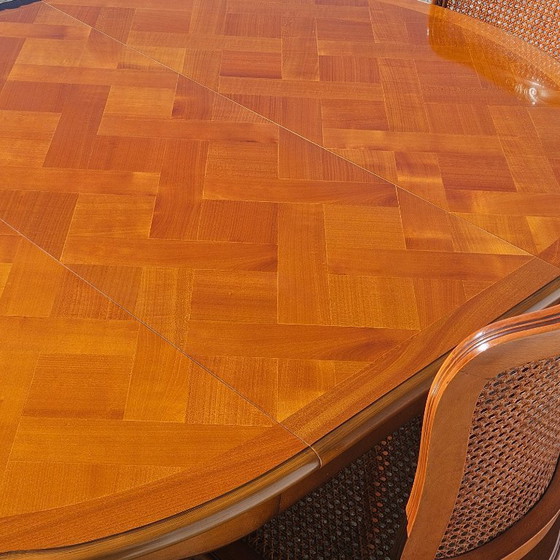 Image 1 of French Vintage Marqueterie Dining Table-Extendable Cherrywood Table-Style Louis XV-80s