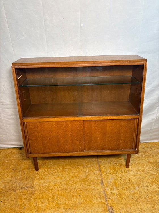 Image 1 of Mid-Century Retro Vintage Oak Display Cabinet by G Plan – Brandon Range   Compact Design • Sliding Doors • Iconic British Mid-Ce