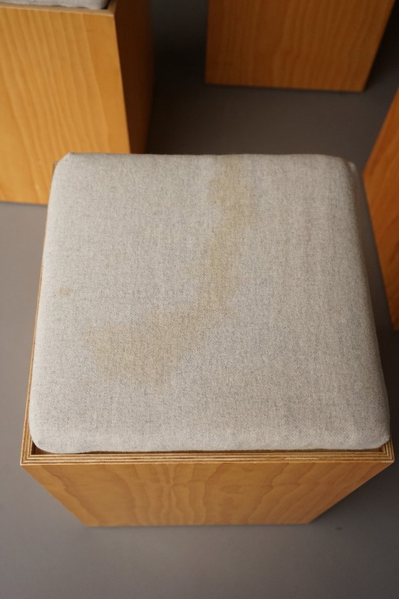 Image 1 of Sgabelli minimalisti in compensato con cuscini grigi, anni '90. Set di 6