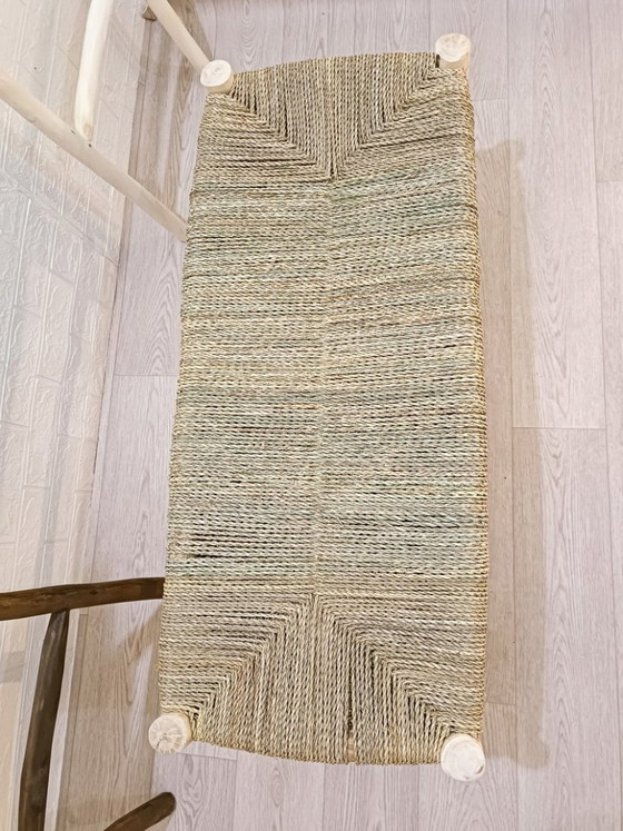 Handgemaakte Marokkaanse houten bank met natuurlijk geweven zitting – Bankjes, Rattan, Wood (photo 4 of 9)