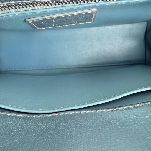 DIOR DONNA PICCOLO - PELLE DI VITELLO METALLIZZATA CANNAGE, ARGENTO, FERRAMENTA ARGENTO