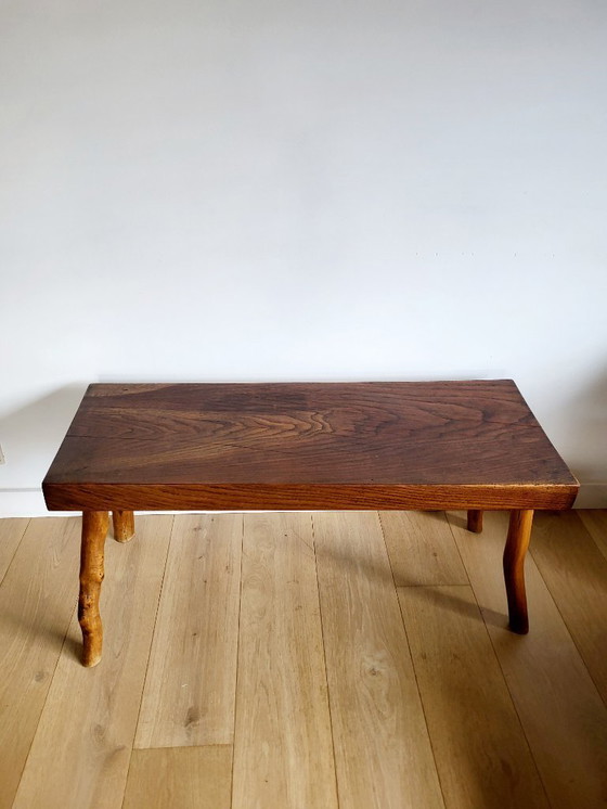 Image 1 of Houten bank, landelijke stijl, brutalist , massief hout, Frankrijk