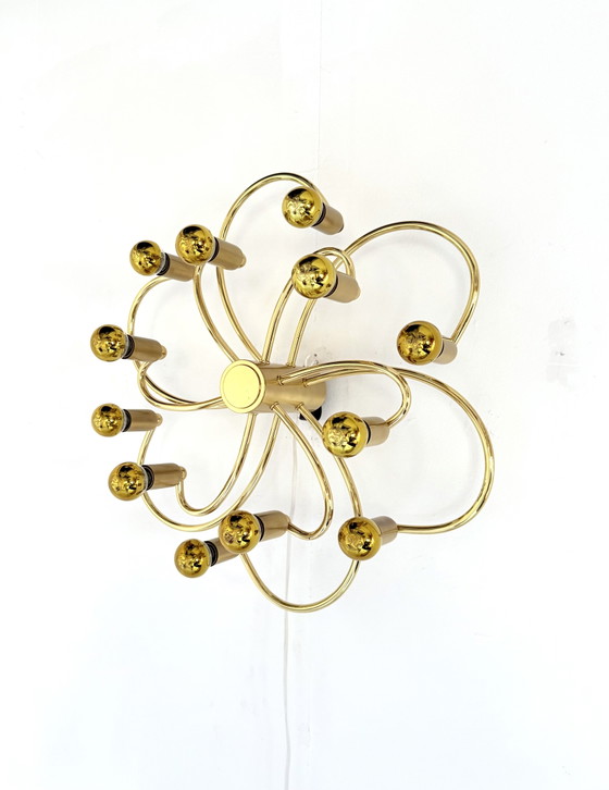 Image 1 of Vintage messing swirl plafond/wandlamp, Scolari ‘70