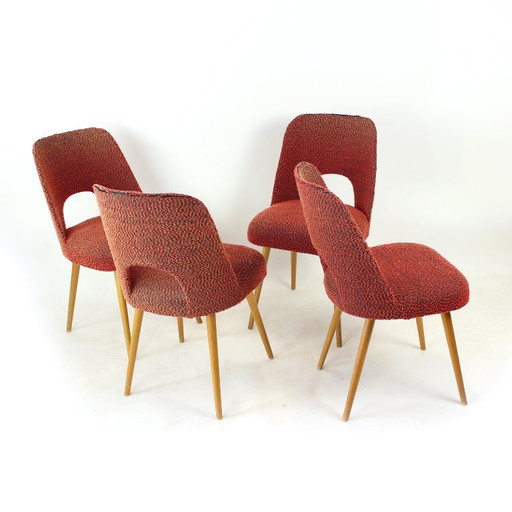 Vintage eetkamerstoelen van Oswald Heardtl voor Ton, Tsjechoslowakije, jaren 60, set van 4 – Textile, Wood